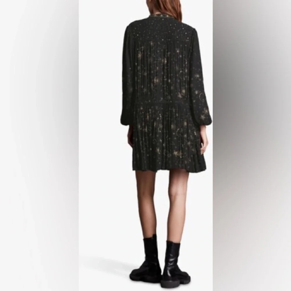 All Saints Black and Gold Smocked A-Line Dress - Picture 13 of 15